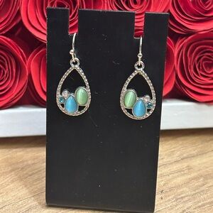 Lia Sophia Belle Isle Earrings with Blue and Green Accents EUC